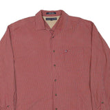 TOMMY HILFIGER Mens Red Check Shirt L Casual Cotton Blend Long Sleeve Button