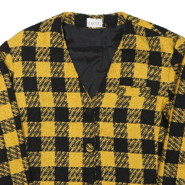 STARTER Womens Yellow & Black Check Button Jacket M Polyester Blend Cropped Fit
