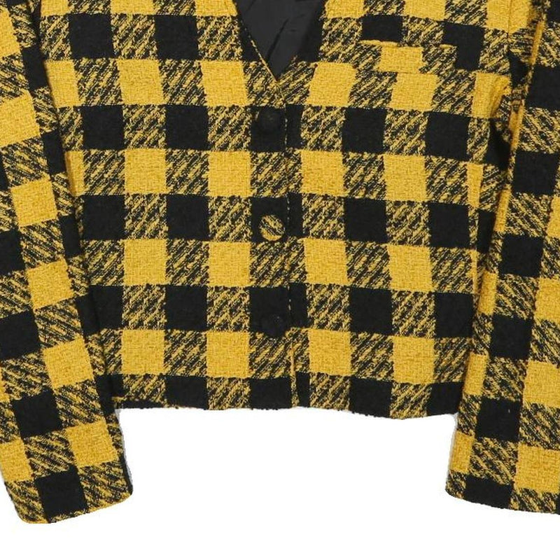 STARTER Womens Yellow & Black Check Button Jacket M Polyester Blend Cropped Fit
