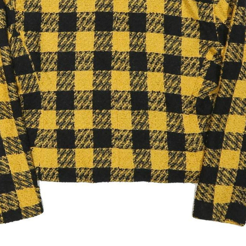 STARTER Womens Yellow & Black Check Button Jacket M Polyester Blend Cropped Fit