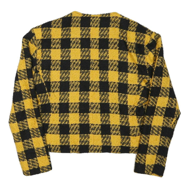 STARTER Womens Yellow & Black Check Button Jacket M Polyester Blend Cropped Fit