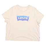 LEVI'S Womens Cream Blue Logo Graphic T-Shirt XL Short Sleeve Crew Neck Casual