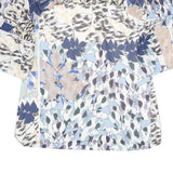 REISS Womens Blue Beige Printed Blouse Short Sleeve Round Neck UK 4 Patchwork