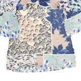REISS Womens Blue Beige Printed Blouse Short Sleeve Round Neck UK 4 Patchwork