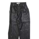 BERSHKA Womens Black Polyester Blend Slim Tapered Trousers W24 L26 Faux Leather