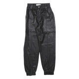 BERSHKA Womens Black Polyester Blend Slim Tapered Trousers W24 L26 Faux Leather