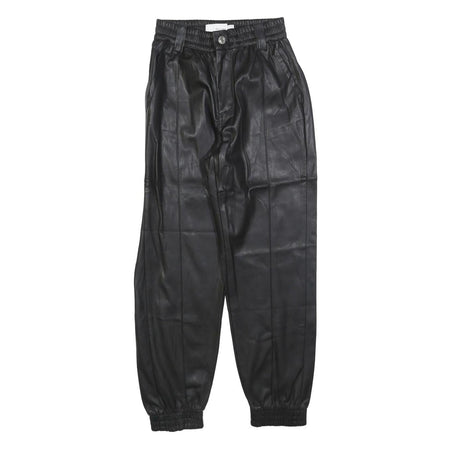 BERSHKA Womens Black Polyester Blend Slim Tapered Trousers W24 L26 Faux Leather