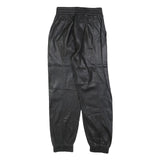 BERSHKA Womens Black Polyester Blend Slim Tapered Trousers W24 L26 Faux Leather