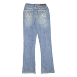 ROCK&ROLL Womens Jeans Blue Regular Flared Denim Medium W24 L32 Embroidered
