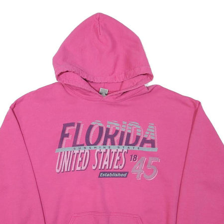 GILDAN Womens Pink Florida United States Pullover Hoodie L Casual Sweatshirt