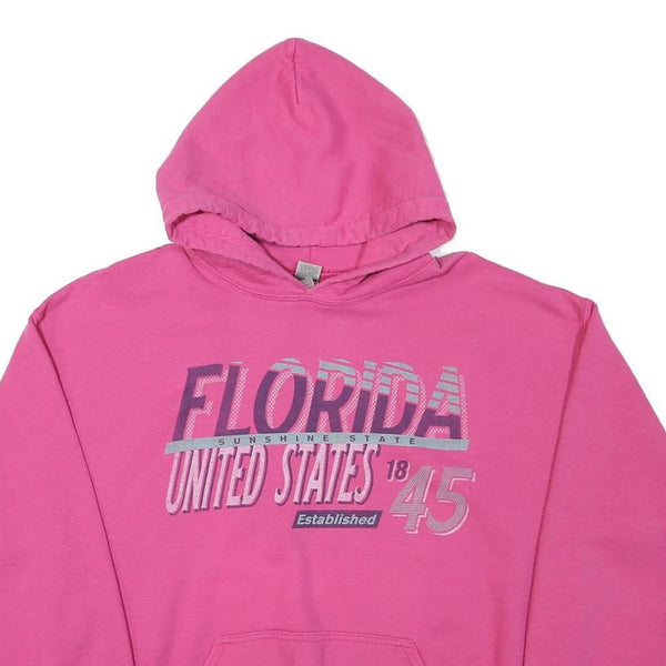 GILDAN Womens Pink Florida United States Pullover Hoodie L Casual Sweatshirt
