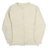 Womens Cream Plain Wool Cable Knit Button Up Jumper L Classic Knitwear Warm