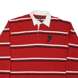 DENVER HAYES Mens Red & White Striped Long Sleeve Polo Shirt L Cotton Blend