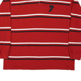 DENVER HAYES Mens Red & White Striped Long Sleeve Polo Shirt L Cotton Blend