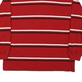 DENVER HAYES Mens Red & White Striped Long Sleeve Polo Shirt L Cotton Blend
