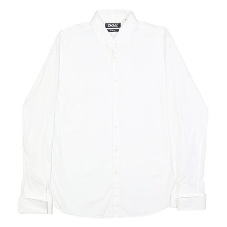 DKNY Mens White Slim Fit Cotton Shirt M Dress Formal Classic Collar