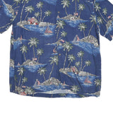 SADLEBREAD Mens Blue Island Print Rayon Shirt L Summer Casual Vacation