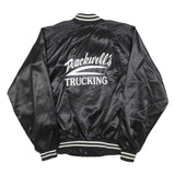 AUBURN Mens Black Satin Button XL Jacket Plain Classic Trucking Embroidered Logo
