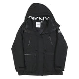 DKNY Womens Black Zip Jacket M Polyester Blend Sport Casual Hooded Pockets