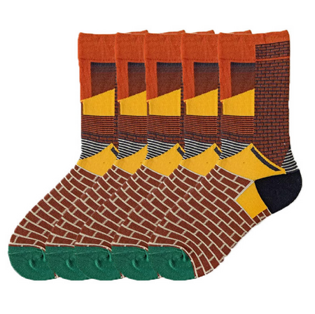 Anyfootwear 5 Pairs Size 5-9 Unisex Long Socks Cartoon City Painting Nature Print Design Warm Winter Socks Comfortable Casual Foot Accessories