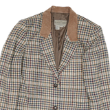 EAST END Womens Beige Brown Check Button Jacket M Polyester Blend Classic