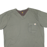 CARHARTT Mens Green Cotton Blend T-Shirt L Short Sleeve V-Neck Pocket Workwear