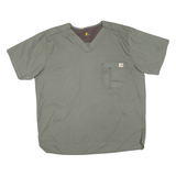 CARHARTT Mens Green Cotton Blend T-Shirt L Short Sleeve V-Neck Pocket Workwear