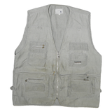 YUANCHAO Mens Grey Cotton Blend Utility Jacket M Casual Zip Pocket Multi