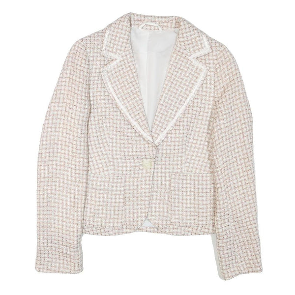 Womens Beige Tweed Button Jacket XS Acrylic Blend Classic Tailored