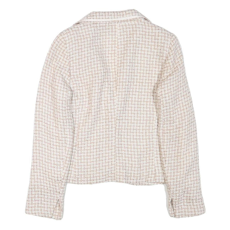 Womens Beige Tweed Button Jacket XS Acrylic Blend Classic Tailored