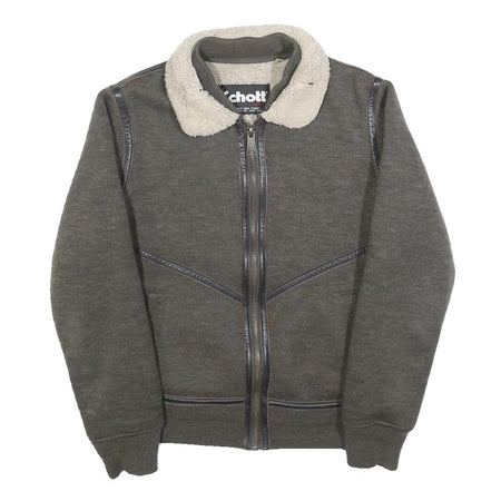 SCHOTT Mens Grey Wool Blend Zip Jacket M Knit Casual Warm Winter Outerwear