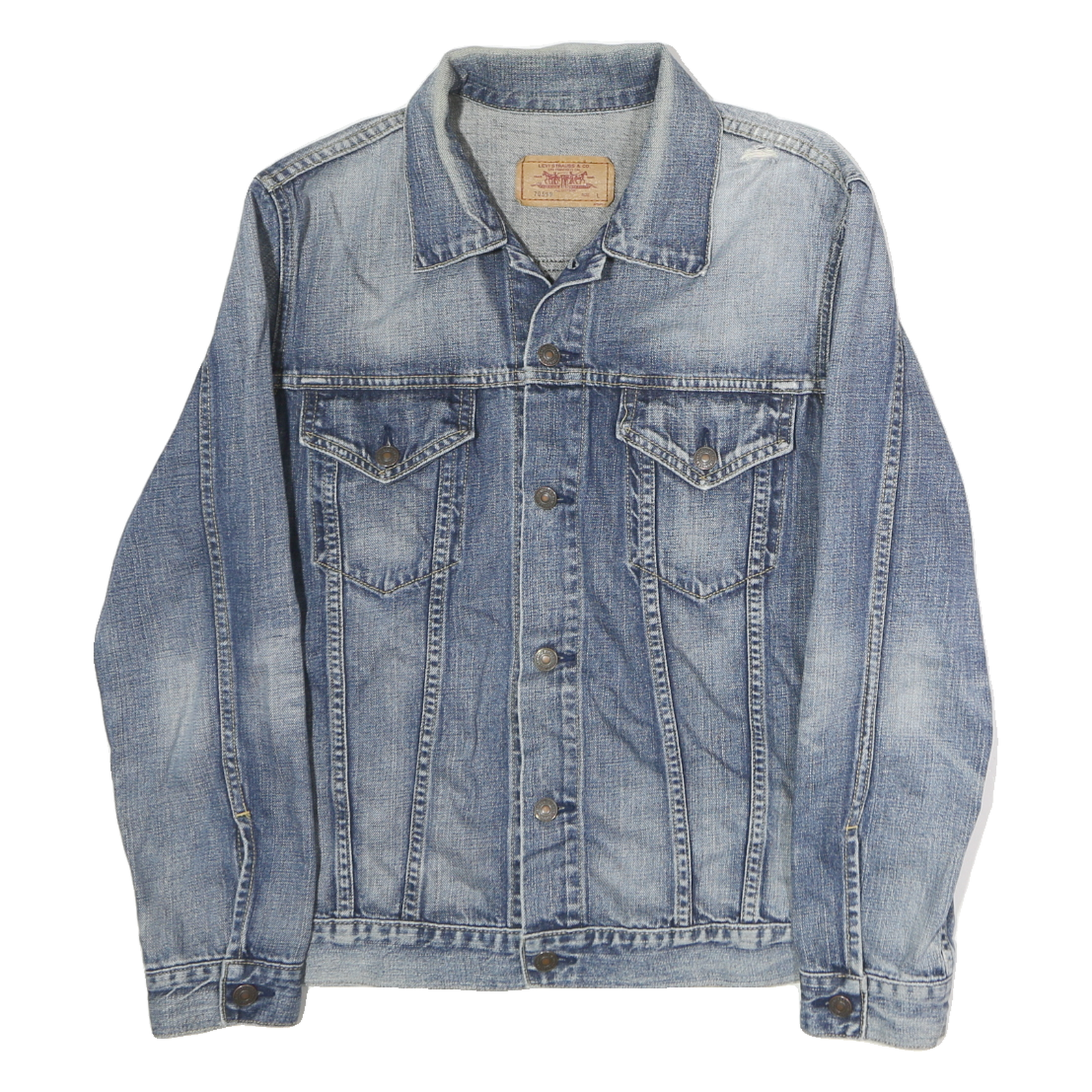 LEVI'S Mens Blue Denim Button Jacket L Cotton Plain Classic Fit Stylis ...
