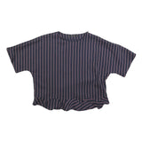 ZARA BASIC Womens Navy Blue & Pink Striped Basic Top Short Sleeve Round Neck S