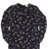 GANNI Womens Black Purple Floral Day Viscose Dress Long Sleeve Midi L