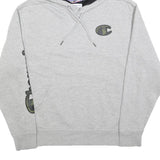 CHAMPION Mens Grey Hoodie M Cotton Blend Pullover Graphic Print Drawstring