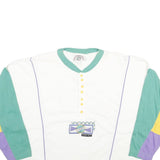 CAMP BEVERLY HILLS Womens White Green & Purple Sweatshirt L Button Neck Retro