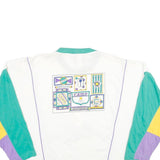 CAMP BEVERLY HILLS Womens White Green & Purple Sweatshirt L Button Neck Retro