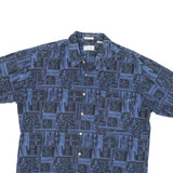 NATURAL ISSUE Womens Blue Patterned Shirt XL Cotton Blend Short Sleeve Button