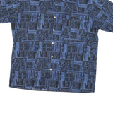 NATURAL ISSUE Womens Blue Patterned Shirt XL Cotton Blend Short Sleeve Button