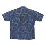 NATURAL ISSUE Womens Blue Patterned Shirt XL Cotton Blend Short Sleeve Button