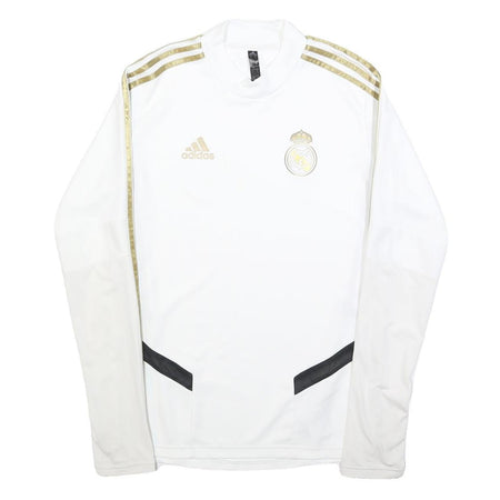 ADIDAS Mens White & Gold Football Shirt S Long Sleeve Crew Neck Real Madrid