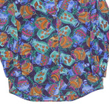 RESTLESS Womens Blue Green Printed Blouse Long Sleeve V-Neck S Artistic Silk Top