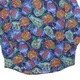 RESTLESS Womens Blue Green Printed Blouse Long Sleeve V-Neck S Artistic Silk Top