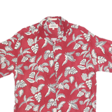 MODA CAMPIA Mens Red Leaf Pattern Rayon Shirt M Summer Casual Beachwear
