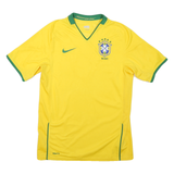 NIKE Mens Yellow & Green Brasil Football Style S Short Sleeve V-Neck Polyester
