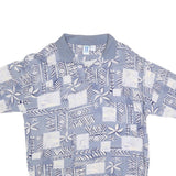 HOOK & TACKLE Mens Blue & Cream Abstract Print Short Sleeve Polo Shirt 2XL