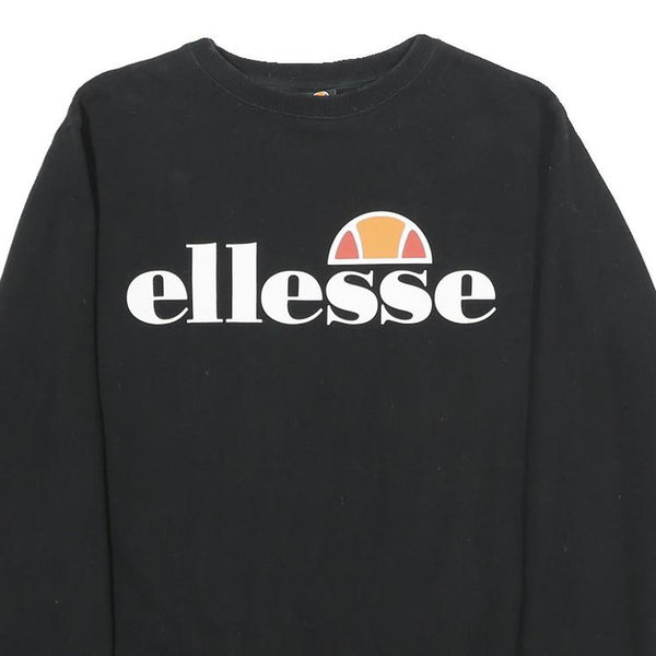 ELLESSE Womens Black Cotton Blend Crew Neck UK 10 Sweatshirt Logo Print