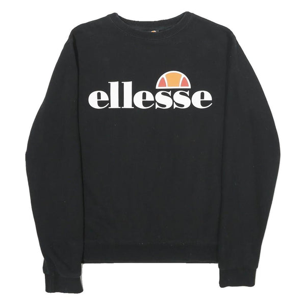 ELLESSE Womens Black Cotton Blend Crew Neck UK 10 Sweatshirt Logo Print