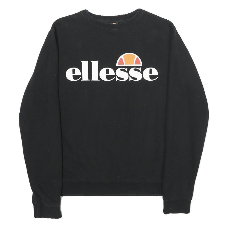 ELLESSE Womens Black Cotton Blend Crew Neck UK 10 Sweatshirt Logo Print