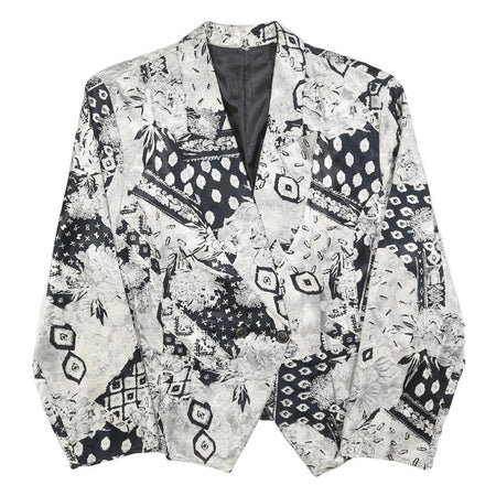 Womens Black & White Patchwork Floral Button Jacket M Polyester Blend Patterned
